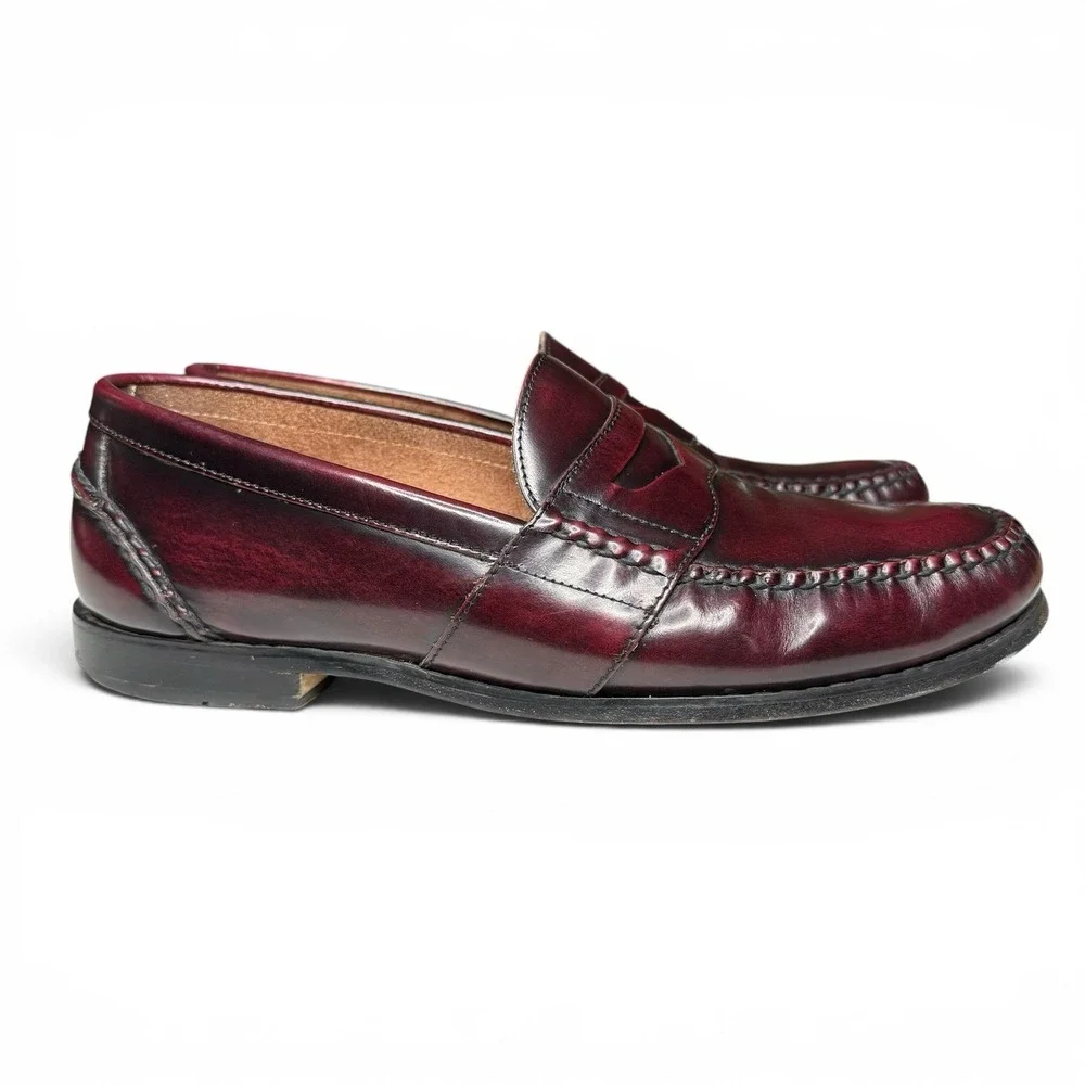 GH Bass Weejuns 9.5 Oxblood Burnished Leather Penny Loafers Dress Shoes Moc Toe